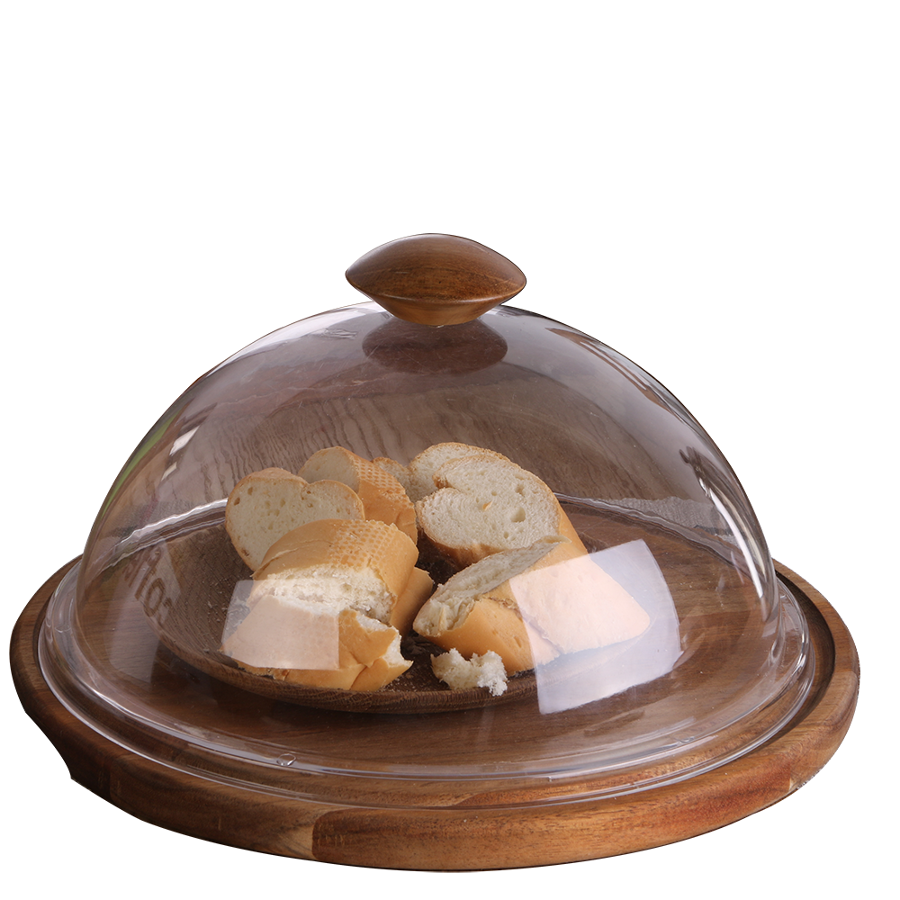 Acacia Serving with Circular Cover Cheese Board Round Chopping block Acrylic Dome tray with Lid Cake Bread storage platter