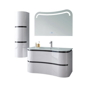 Bathroom Cabinet Set Glass High Gloss Material Bathroom Vanity Curved Modern 36inch PVC Carton Rectangle CAD Soft Close 10 Sets