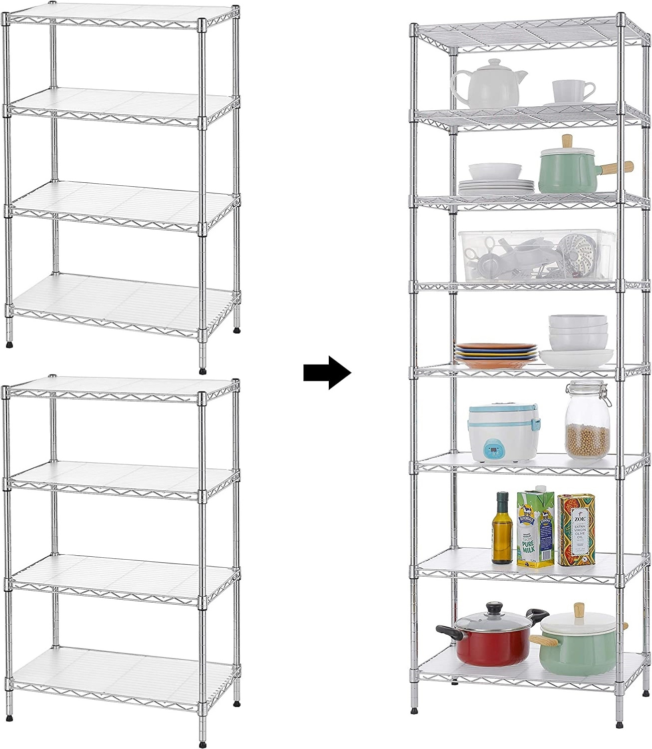 Cheap Durable Easy Assemble Chrome Wire Shelf 5 Tier Kitchen Storage Shelf Adjustable Wire Shelving