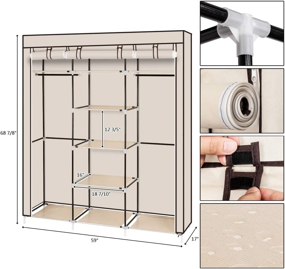 Portable Cube Simple Wardrobe Non-woven Wardrobe Double Rod Storage Rack Waterproof Storage Organizer Closet