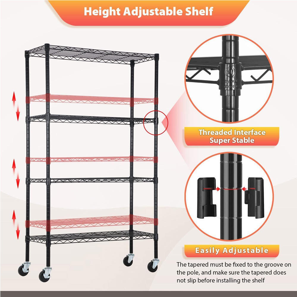 Easy Installation Heavy Duty Metal 4-Shelf Adjustable NSF Wire Shelf Storage Shelves with Wheels