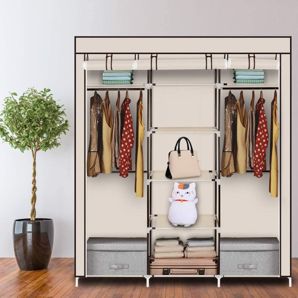 Portable Cube Simple Wardrobe Non-woven Wardrobe Double Rod Storage Rack Waterproof Storage Organizer Closet