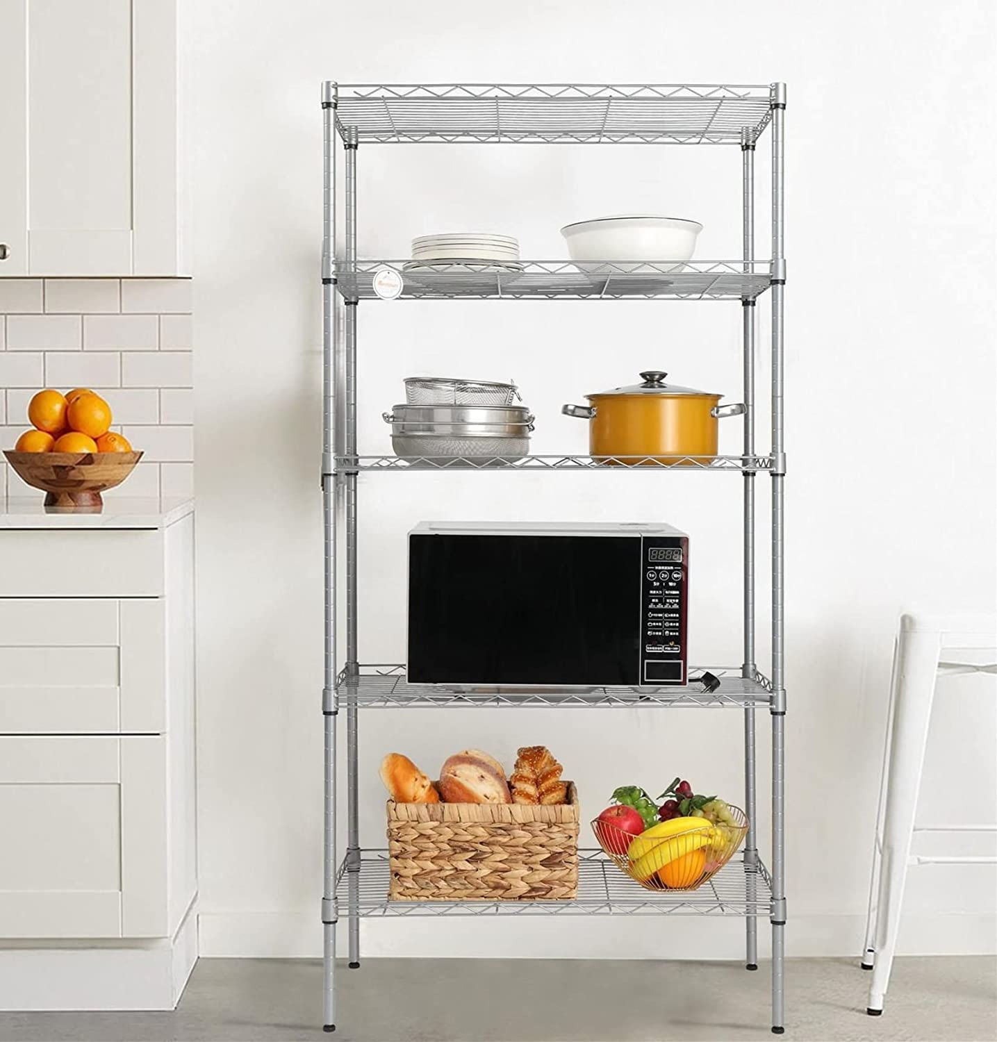 Standing Organizer Kitchen Restaurant 5 Tier Wire Shelving, Adjustable 5-Shelf Metal Garage Storage Rack