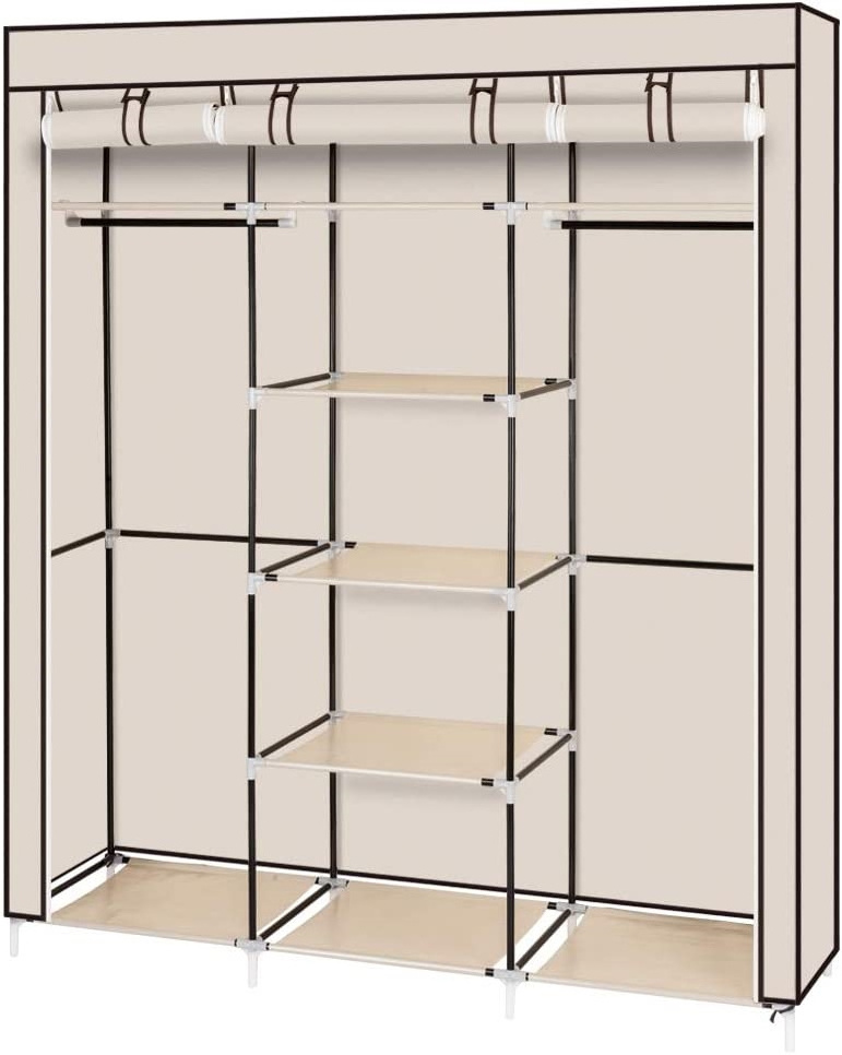 Portable Cube Simple Wardrobe Non-woven Wardrobe Double Rod Storage Rack Waterproof Storage Organizer Closet