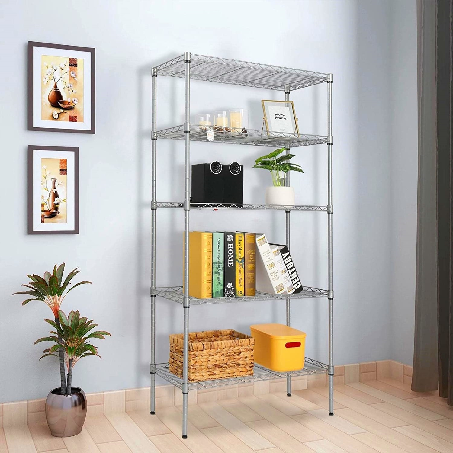 Standing Organizer Kitchen Restaurant 5 Tier Wire Shelving, Adjustable 5-Shelf Metal Garage Storage Rack