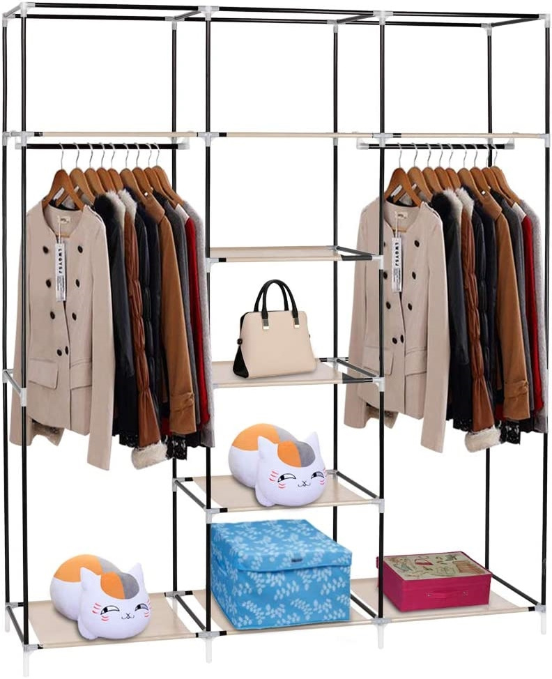 Portable Cube Simple Wardrobe Non-woven Wardrobe Double Rod Storage Rack Waterproof Storage Organizer Closet