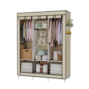 Portable Wardrobe Closet Clothes Organizer Non-Woven Fabric Cover with Storage Shelves Sections and Side Pockets