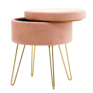 HStex custom furniture folding classic french round pink sofa storage ottoman tray sitting stools foldable stool with gold legs