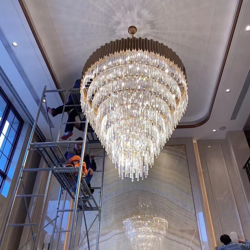 Customization Large luxury decoration lobby chandelier LED hotel modern fixtures ceiling pendants crystal chandelier