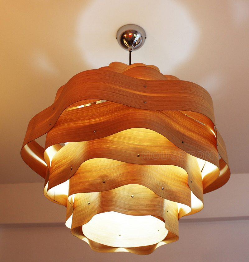 Hot Style Luxury Restaurant Decoration Fashion Led Wood Veneer Pendant Lamp