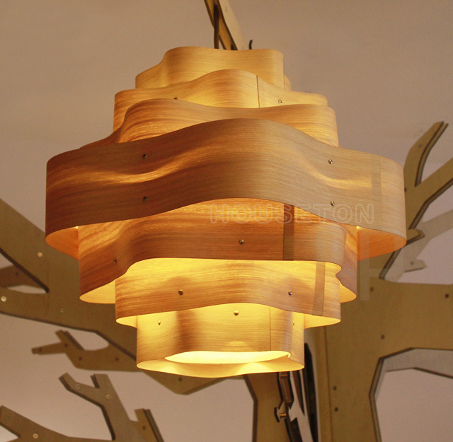 Hot Style Luxury Restaurant Decoration Fashion Led Wood Veneer Pendant Lamp