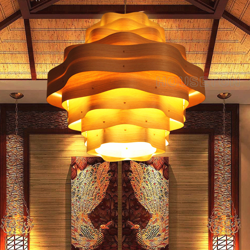 Hot Style Luxury Restaurant Decoration Fashion Led Wood Veneer Pendant Lamp