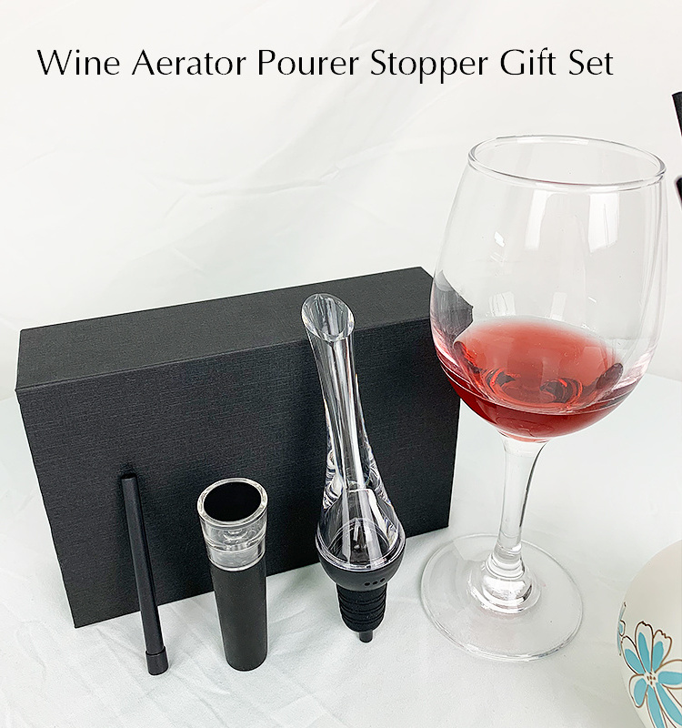 Hot Sale wine accessories wine glasses and decanter stopper black gift set for wine lover