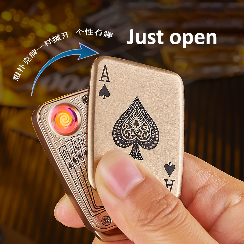 2023 new Creative metal Keychain poker cards USB rechargeable lighter Men gifts smoking accessories