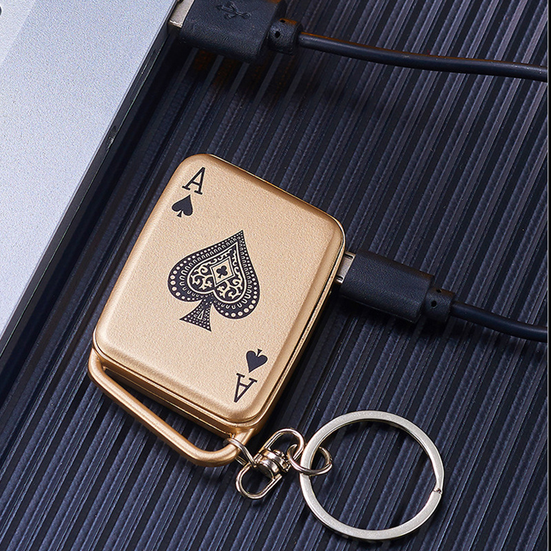 2023 new Creative metal Keychain poker cards USB rechargeable lighter Men gifts smoking accessories