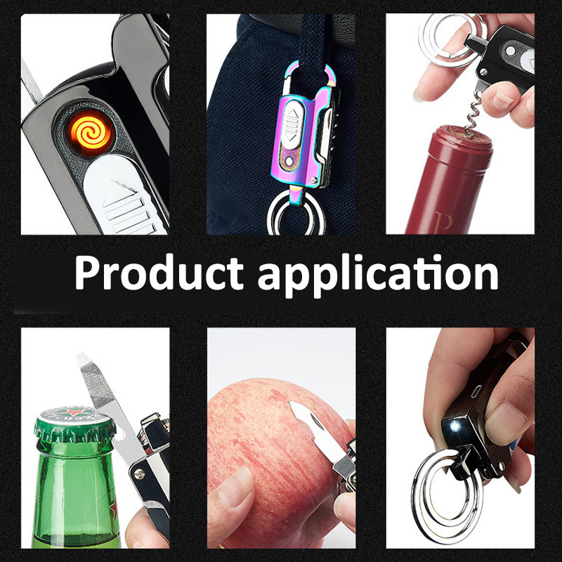 10 IN 1 Multifunction Keychain lighter wine bottle opener usb lighter rechargeable cigarette electronic with Led Flashlight