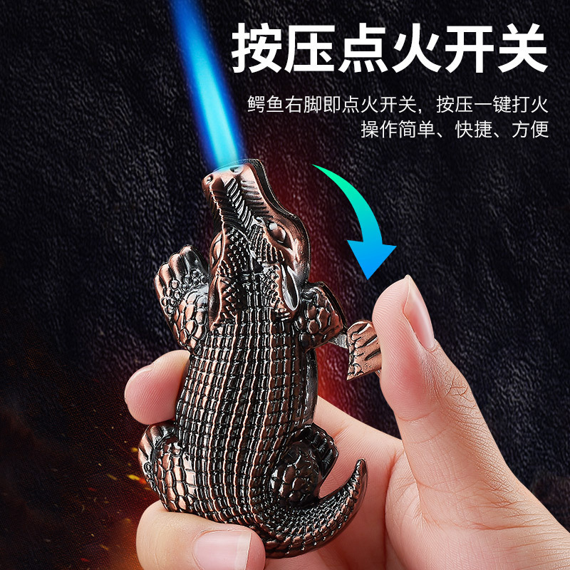 Crocodile style new unique creative personality trend straight blue flame gas lighter Windproof