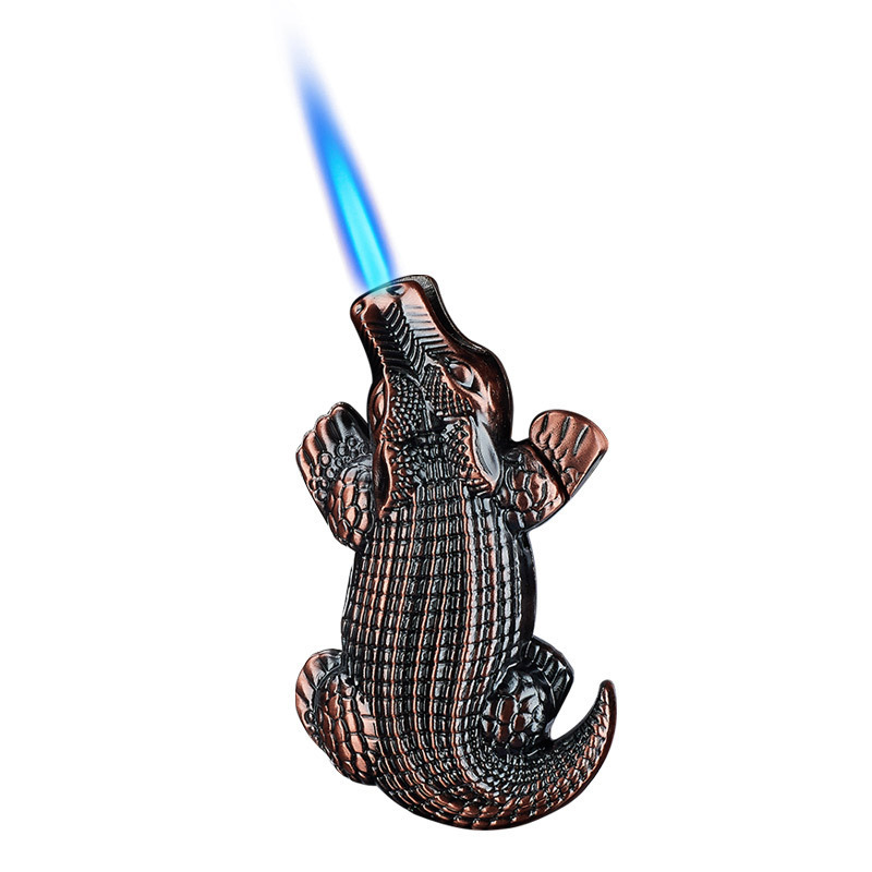 Crocodile style new unique creative personality trend straight blue flame gas lighter Windproof