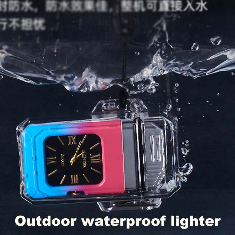 Waterproof cigarette lighter comes with quartz watch clock lighter pulse double arc electric lighter usb rechargeable