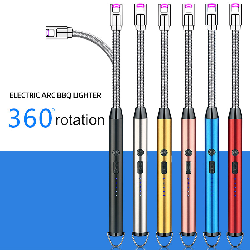 Free Customized LOGO Pulse Hose Lighter Curved Arc Igniter 360 Rotating Arc Lighter Rechargeable USB Electric Lighter For Stove