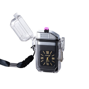 Waterproof cigarette lighter comes with quartz watch clock lighter pulse double arc electric lighter usb rechargeable