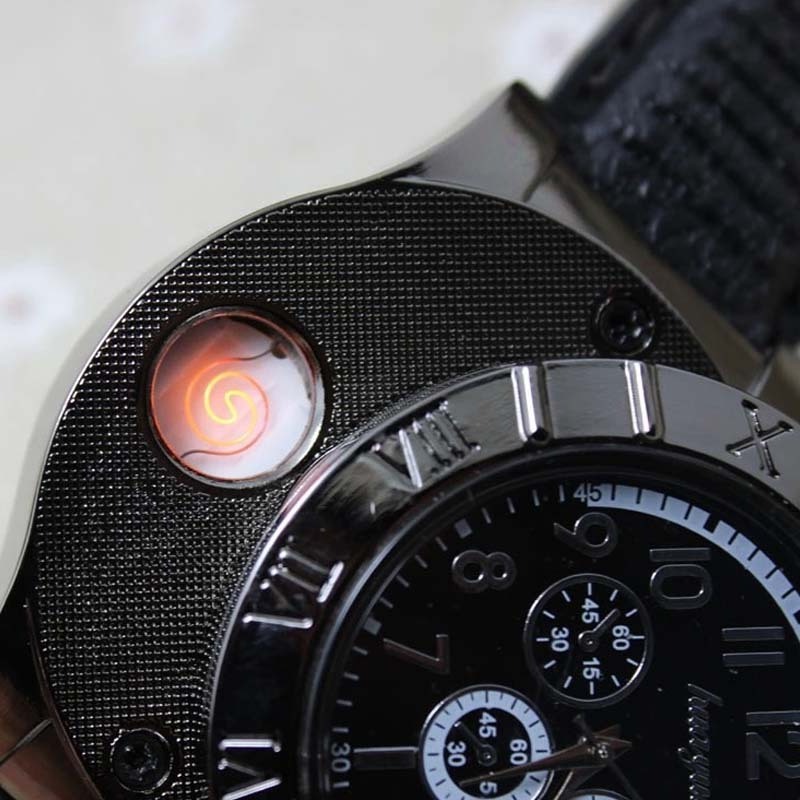 New men watch with lighter USB Lighter Watch Men's Casual Wristwatches with Windproof Flameless Cigarette Cigar Lighter watch