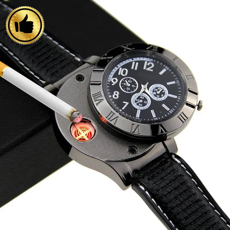 2023 new fashion smart electric lighter watch for men gift wrist watch OEM rechargeable usb watch lighters cigarette