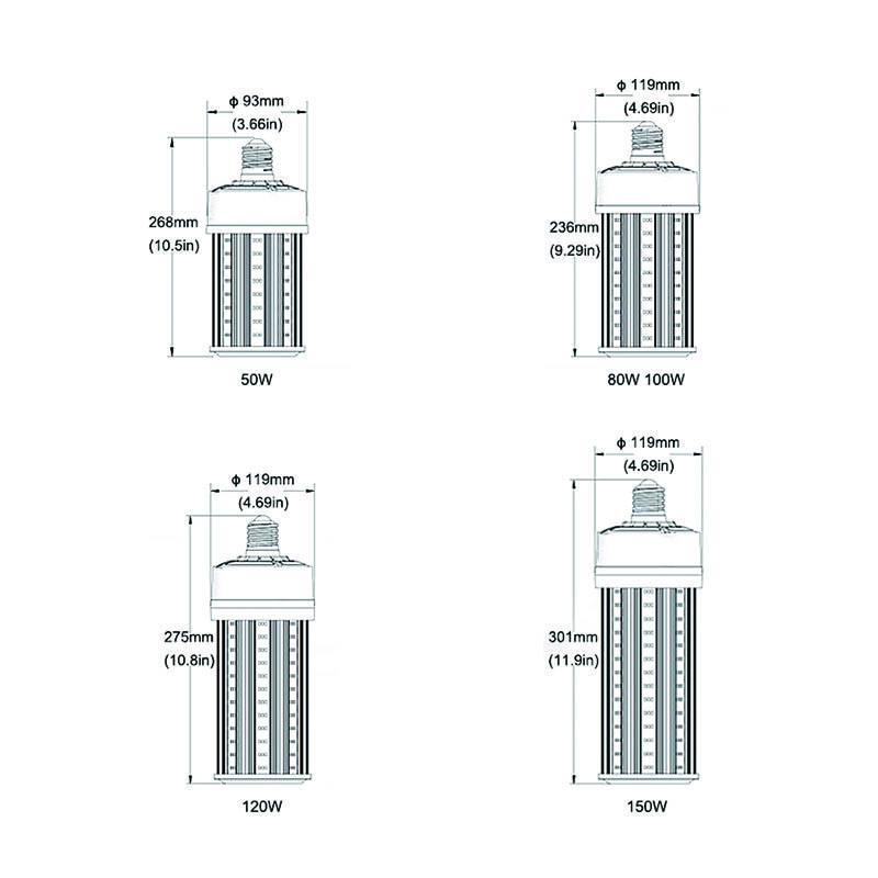 50W 80W 100W 120W 150W Retrofit Fitting 240 Volt E27 E40 Led Corn Bulb Led Corn Light