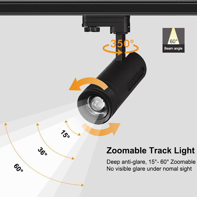 LED Zoom Track Light 15W 30W 48V 15-60 Degree Modern Adjustable Zoomable COB Led Track Spot Lights