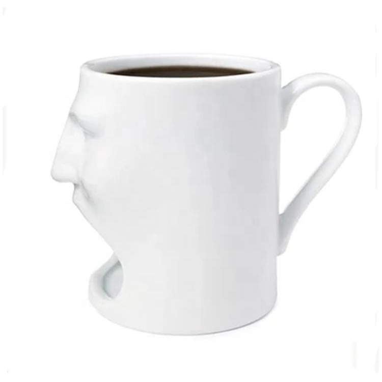 Ceramic Coffee Cup Face Mug Cookie Holder Mugs Cute White Ceramic Coffee Mug with Biscuit Pocket