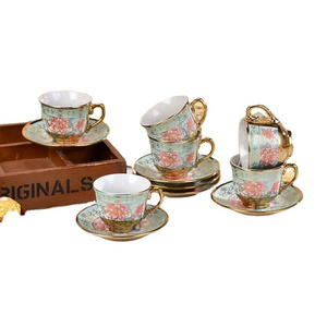 High quality Turkish electroplated ceramic coffee mug European retro arabic coffee set tea cups and saucers gift box set