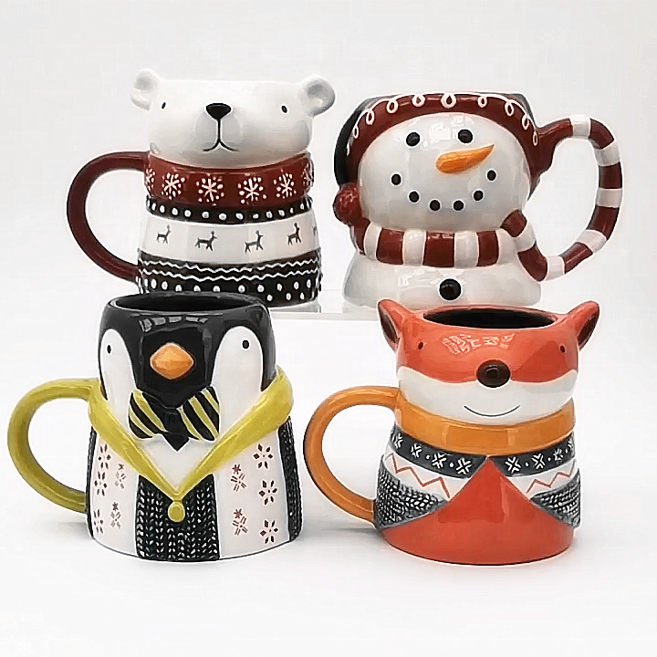 Wholesale Cute Snowman Ceramic Porcelain ceramic 3d mug christmas coffee mug christmas mugs wholesale