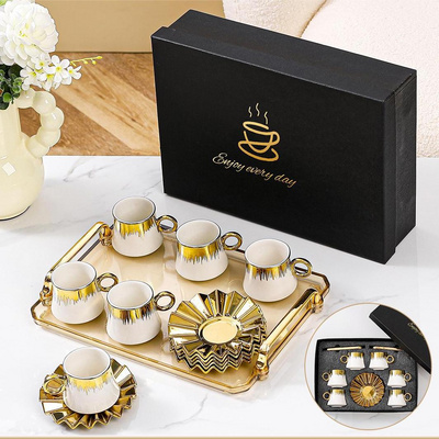 Porcelain espresso cup set design Arabic matcha tea set teapot 6Pcs 90ML espresso Ceramic Reusable Coffee Cups with Saucers Set