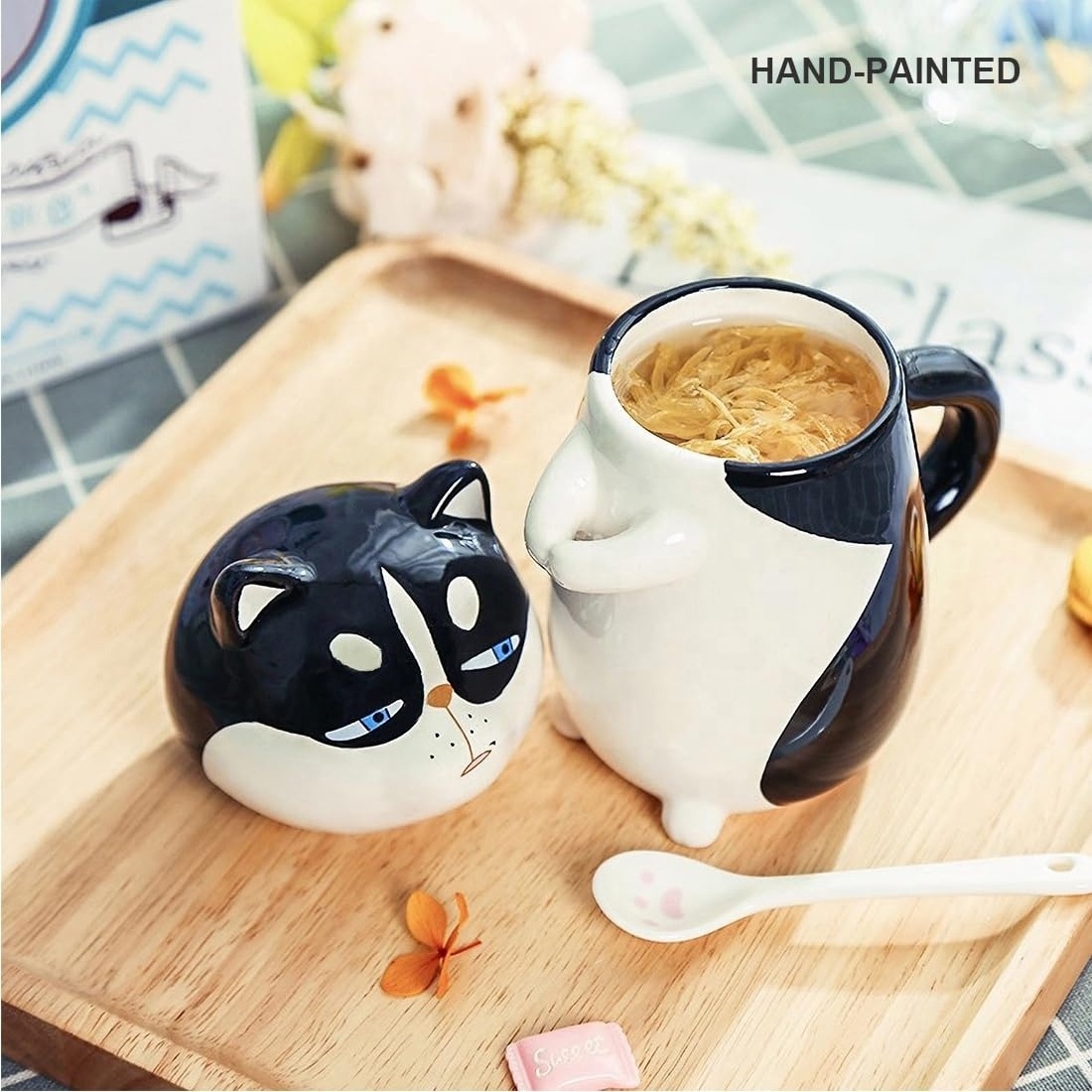 creative Christmas gift cup Ceramic Coffee Tea Cute 3D mug Dog mug with Stirring Spoon