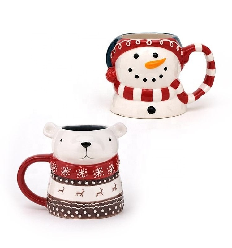 Wholesale Cute Snowman Ceramic Porcelain ceramic 3d mug christmas coffee mug christmas mugs wholesale