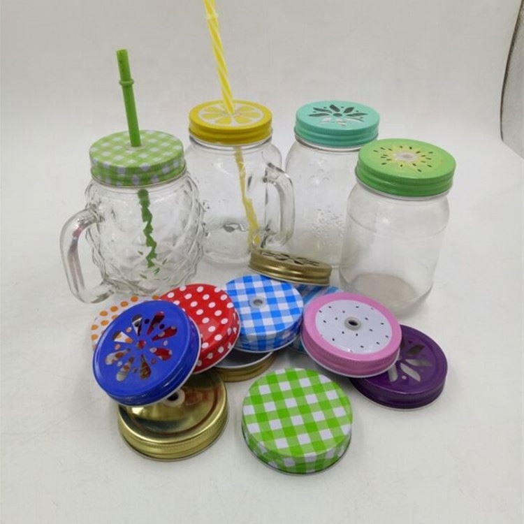 Wholesale Regular Mouth Mason Jar Sealing Closure 70mm Colors Screw Metal Tinplate Caps With Hole And Silicone O Ring