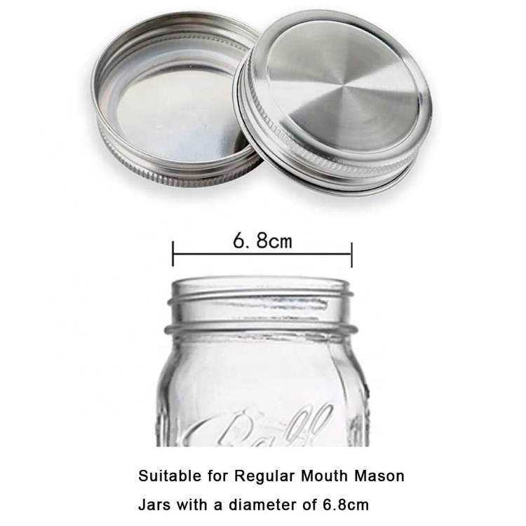 304 Stainless Steel Mason Jar Lid, 70mm Screw Cap, Mason Jar Storage Canning Lid Caps with Silicone Seals