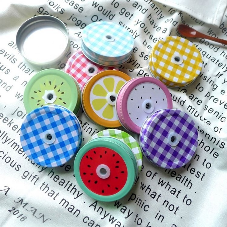 Wholesale Regular Mouth Mason Jar Sealing Closure 70mm Colors Screw Metal Tinplate Caps With Hole And Silicone O Ring