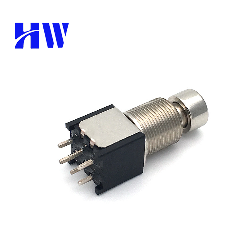 China Manufacturer Small Footswitch 12mm 6 Pins 3PDT DPDT Vertical Metal Shaft Stomp Switch Guitar Effect Switch