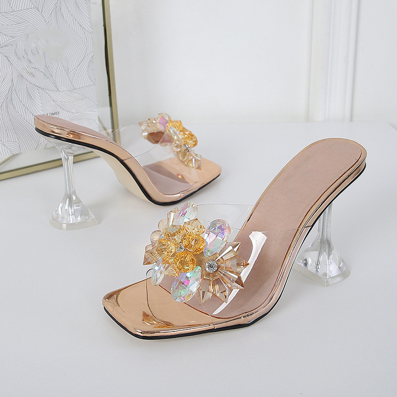 Full Custom Shoes Fashion Design Transparent PVC Women High Heel Sandals Elegant Customized Women Crystal Sandals With Logo