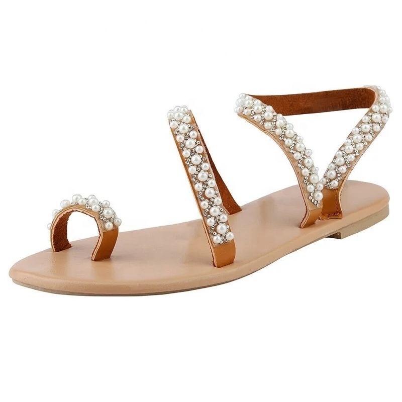 2023 Factory Wholesale New Designs Summer Rope Sandals Women Slippers Rhinestone Ladies Flat Sandals