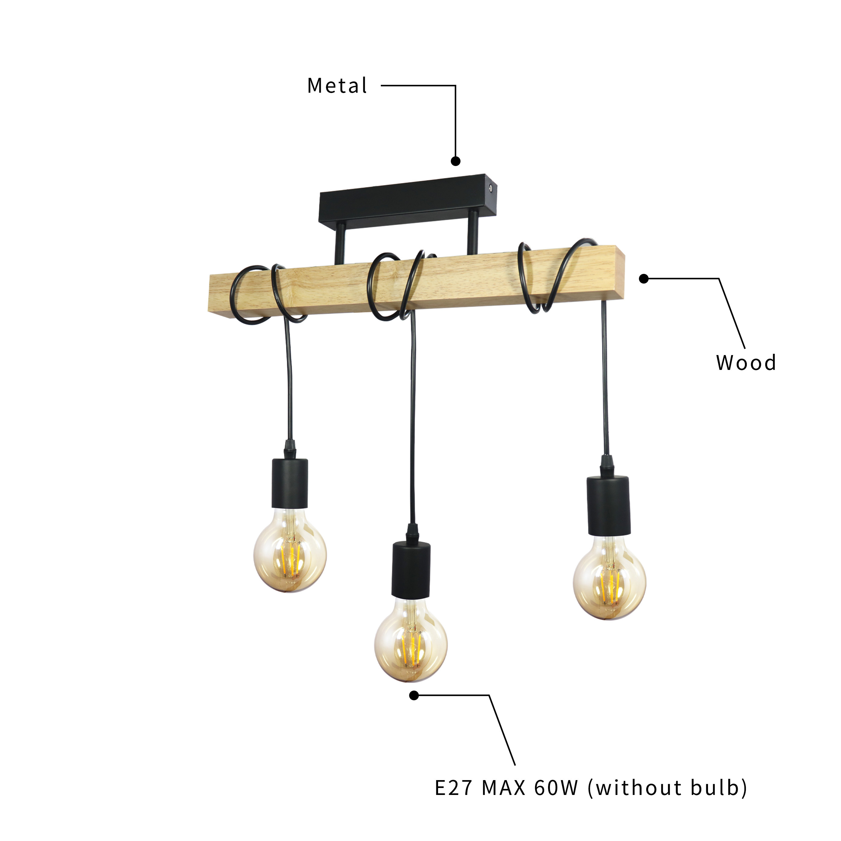 Fashion  Decorative  E27 Pendant Light wood metal Lamp Chandelier 3/4/6 Light fixture for Indoor Living Room Coffee Shop