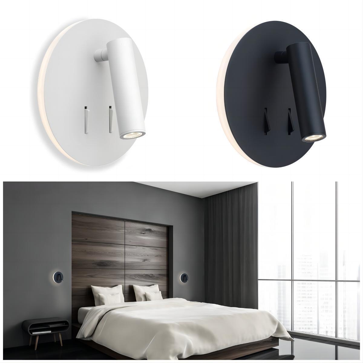 Round modern hotel bedroom headboard led  surface mounted reading wall lamp