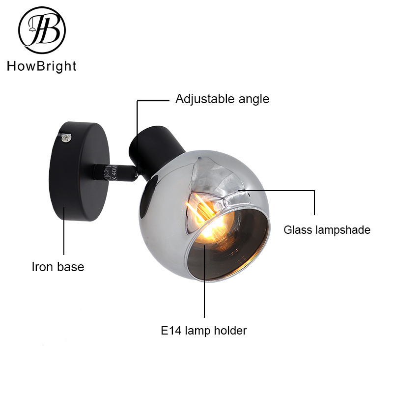 How Bright Modern Glass E14 E27 Spotlight Home Decorative Wall Lamp Ceiling Light Smoky Grey Glass Light