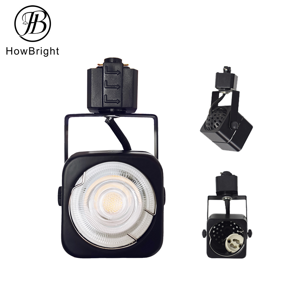 How Bright modern square spotlight aluminum adjustable indoor  hotel  for gu10 track light fixture led replaceable  bulb