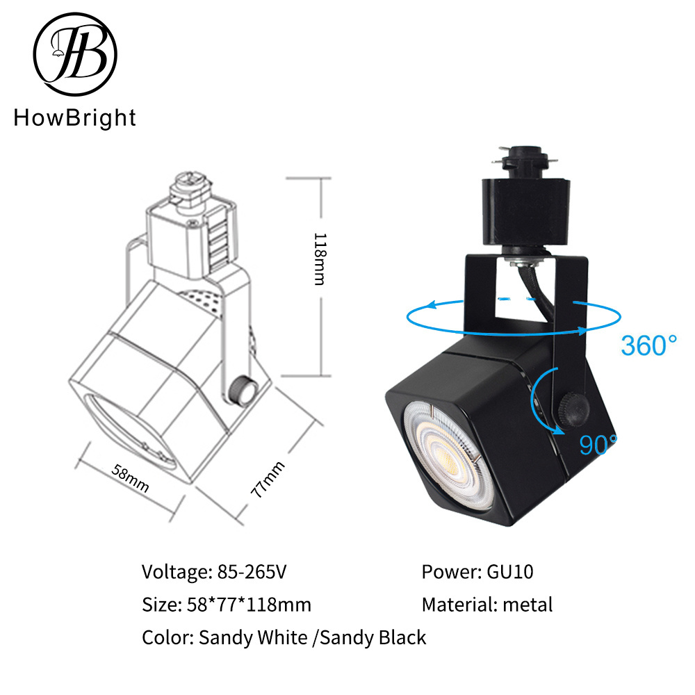 How Bright modern square spotlight aluminum adjustable indoor  hotel  for gu10 track light fixture led replaceable  bulb