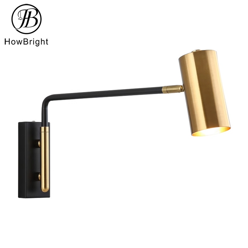 Newest design wall left and right swing arm wall sconce gold and black color aluminum for home bedroom wall lamp