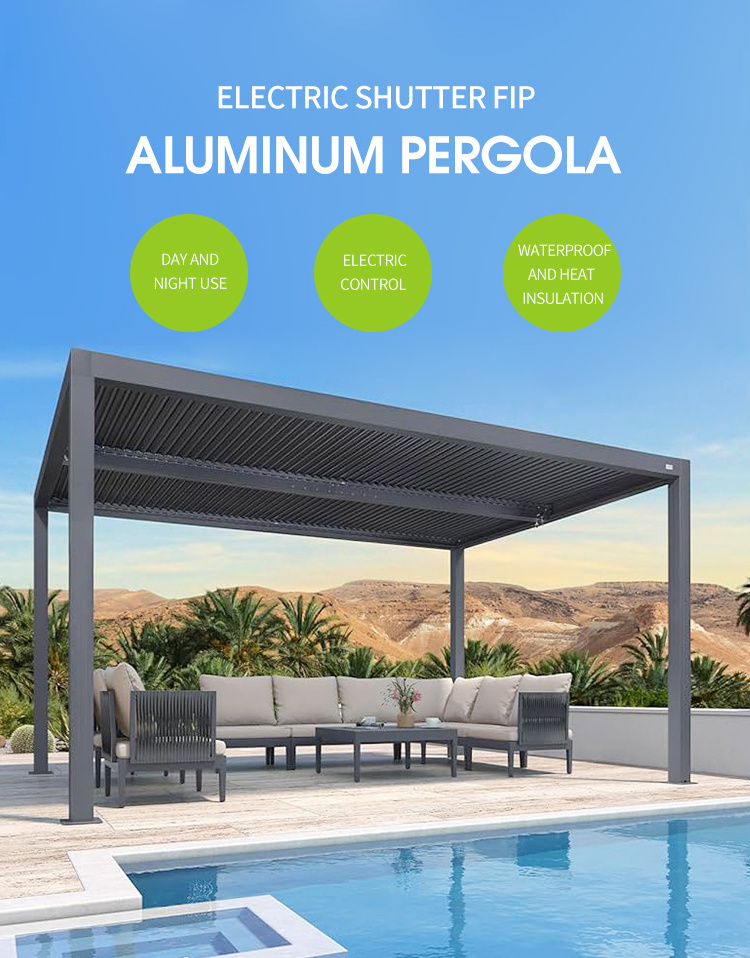 Garden Motorized Opening Roof System Waterproof Aluminum Pergola Gazebo Louvers Garden Gazebo Manufacturer