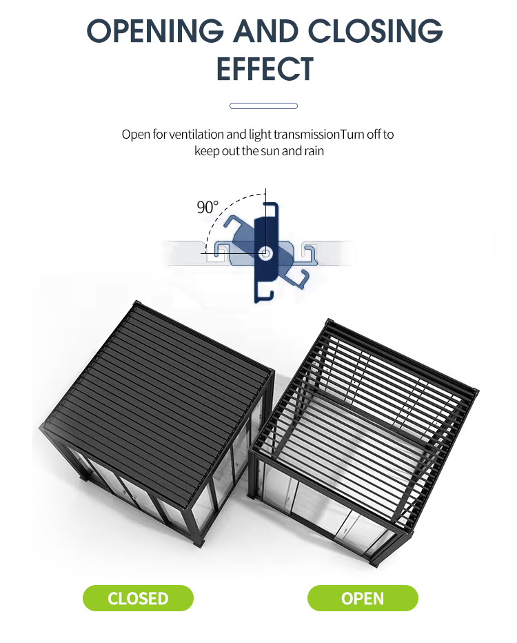 Garden Motorized Opening Roof System Waterproof Aluminum Pergola Gazebo Louvers Garden Gazebo Manufacturer