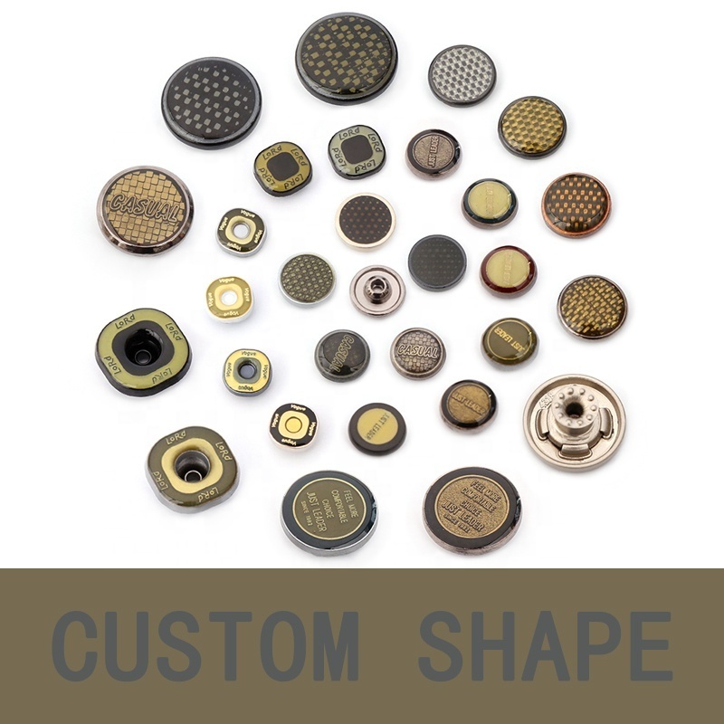 Top quality Custom 18mm 20mm zinc alloy embossed logo brass shank buttons for jeans